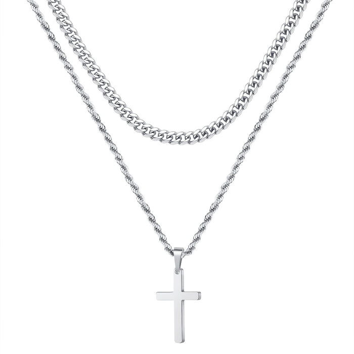 Wholesale Stainless steel double-layer cross pendant necklace with steel electroplating
