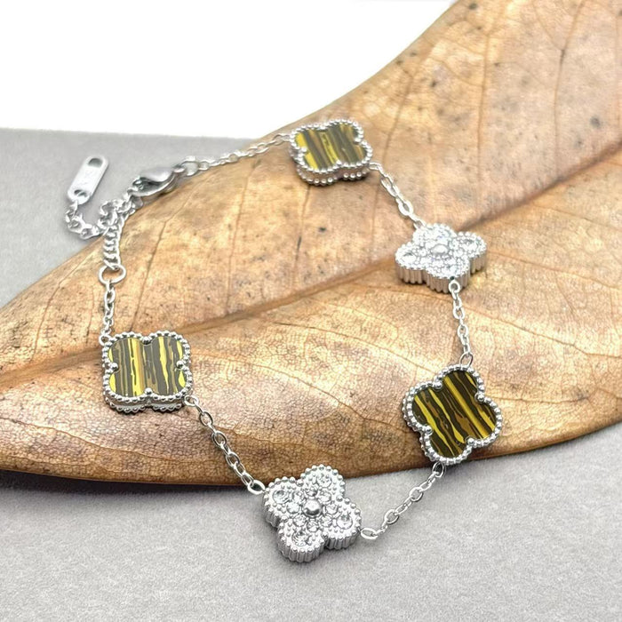 Wholesale Bracelet Lucky Flower Bracelet Steel Diamond Set Stainless Steel Five Flower Bracelet