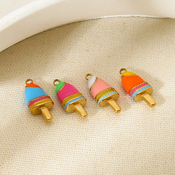 Wholesale Fashionable and cute colorful dripping oil ice cream popsicle pendant with gold-plated stainless steel DIY accessories