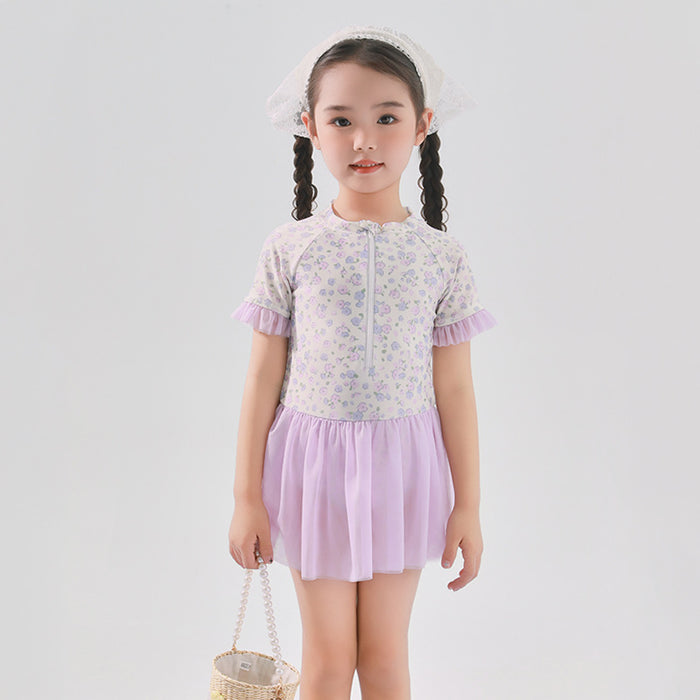 Wholesale Children's swimsuit polyester floral jumpsuit style