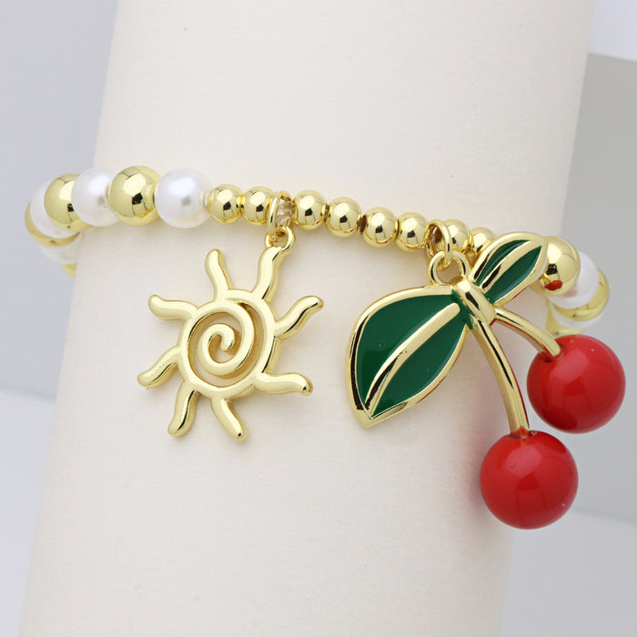 Wholesale Round copper bead clip pearl bracelet cherry sun starfish scallop fish love heart pendant