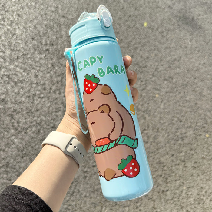 Wholesale  Straw Water Cup Cute Children' s Straw Cup Student Portable Cartoon Water Cup with Lanyard