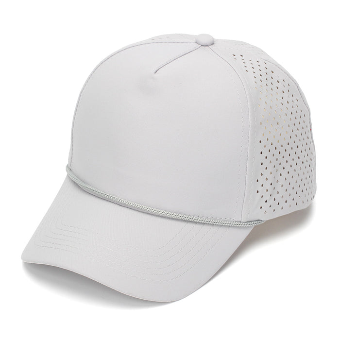 Wholesale White Quick-Dry Baseball Cap with Strap - Breathable Perforated Sun Protection Hat for Summer Outdoor Activities