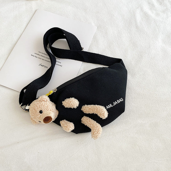 Wholesale Crossbody canvas chest bag with printed letters, cute little bear waist bag