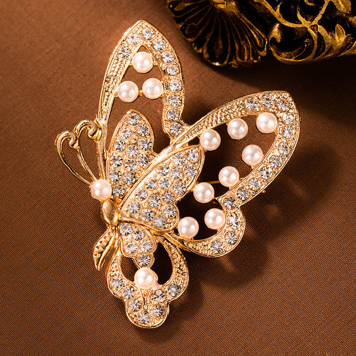 Wholesale Butterfly Diamond Pearl Brooch Collar Elegant Corsage  Heavy Industry Pin