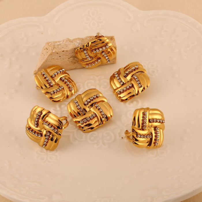 Wholesale Original Design Stainless Steel Square Earrings Set with Zircon, Light Luxury and High Grade Jewelry