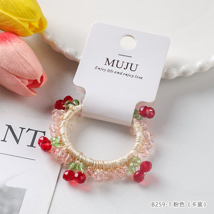 Wholesale Cherry Hair Band Beaded Crystal Hair Rope Headband Ponytail Rubber Band