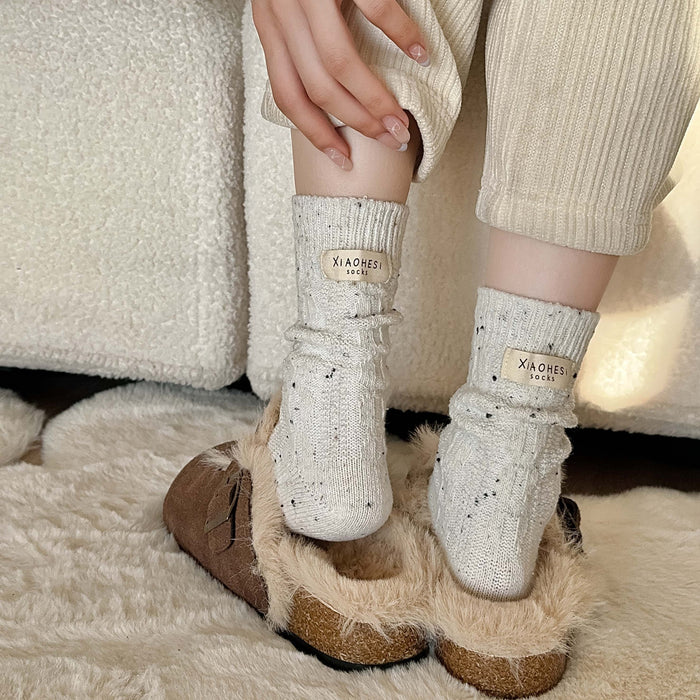 Wholesale Cloth labeled wool socks, thickened warm cotton socks, stacked socks, mid tube socks