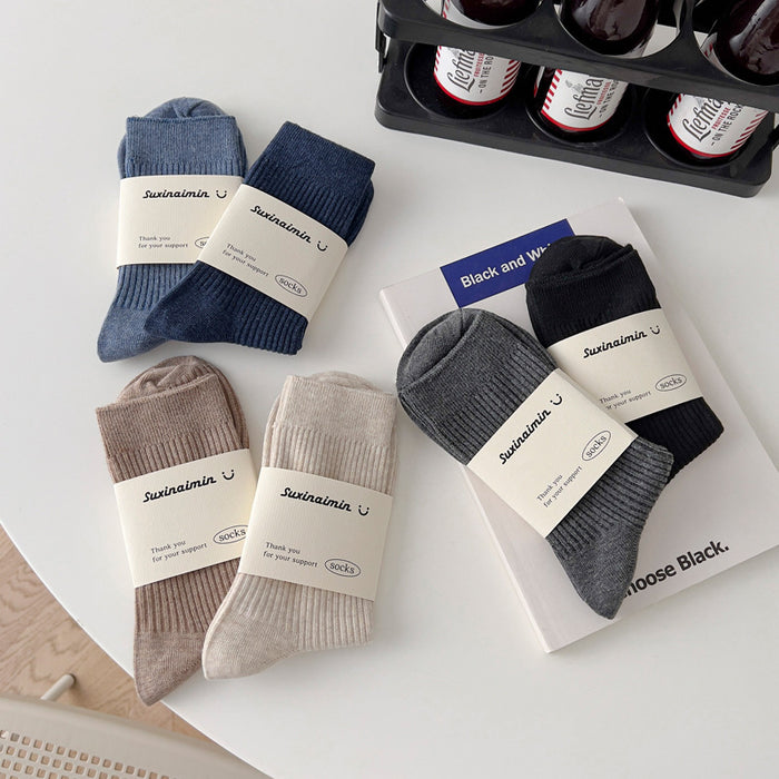 Wholesale Socks men's mid length socks solid color cotton socks men's classic sports socks long socks