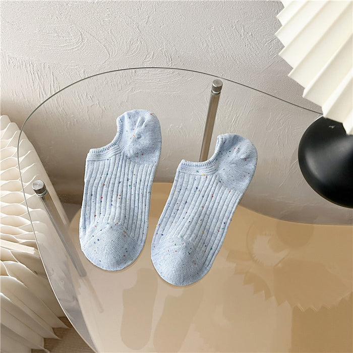 Wholesale Socks, dotted yarn, boat socks, double needle vertical stripes, invisible socks, adhesive anti slip short tube socks