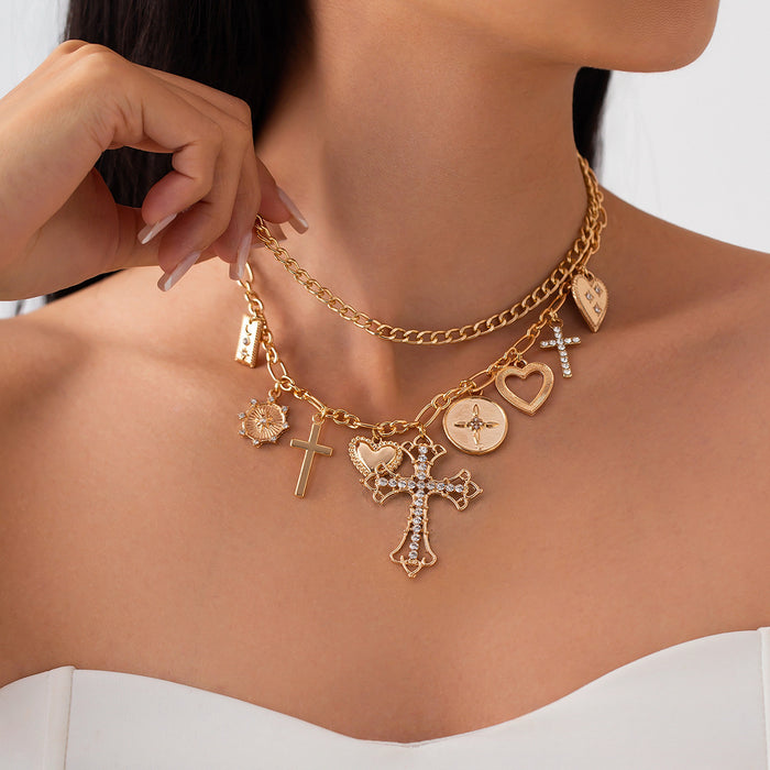 Wholesale Personalized fashion creative style collarbone chain cross heart geometric pendant necklace