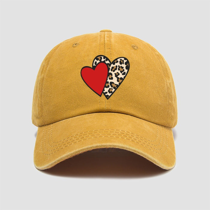 Wholesale Leopard print heart-shaped baseball cap, retro and fashionable duckbill cap, personalized sun hat