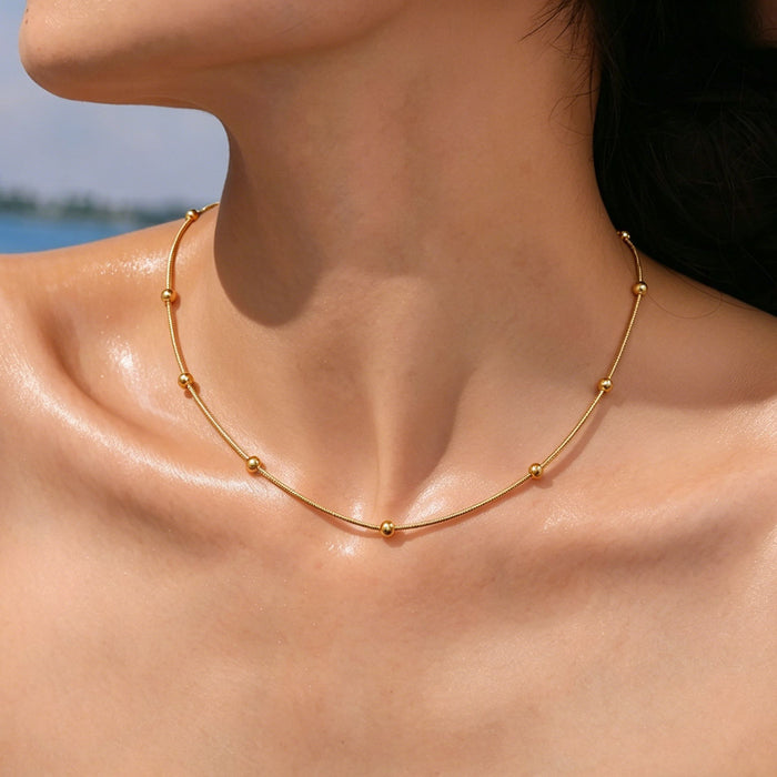 Wholesale 2pcs Stacked necklaces,  plain chain,  snake bone,  titanium steel chain