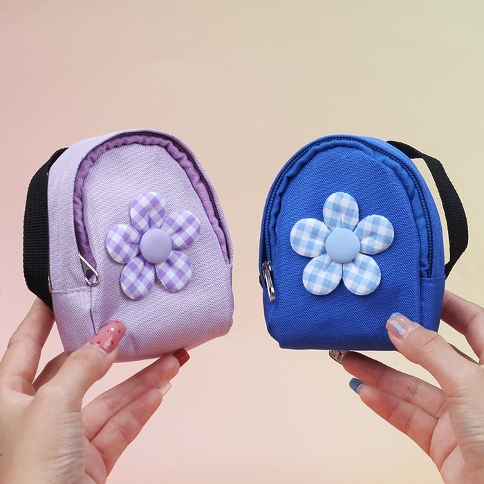 Wholesale Trendy Flower Backpack Coin Purse In Blue Canvas Fashionable Charm Bag