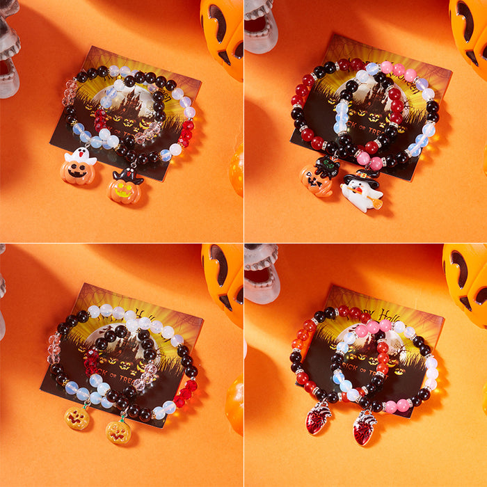 Wholesale  pumpkin head ghost bracelet mixed color beaded bracelet dark style  couple bracelet