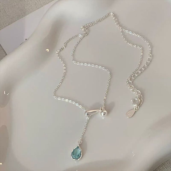 Wholesale Pure silver gemstone versatile necklace, geometric ellipse, high-end niche collarbone chain