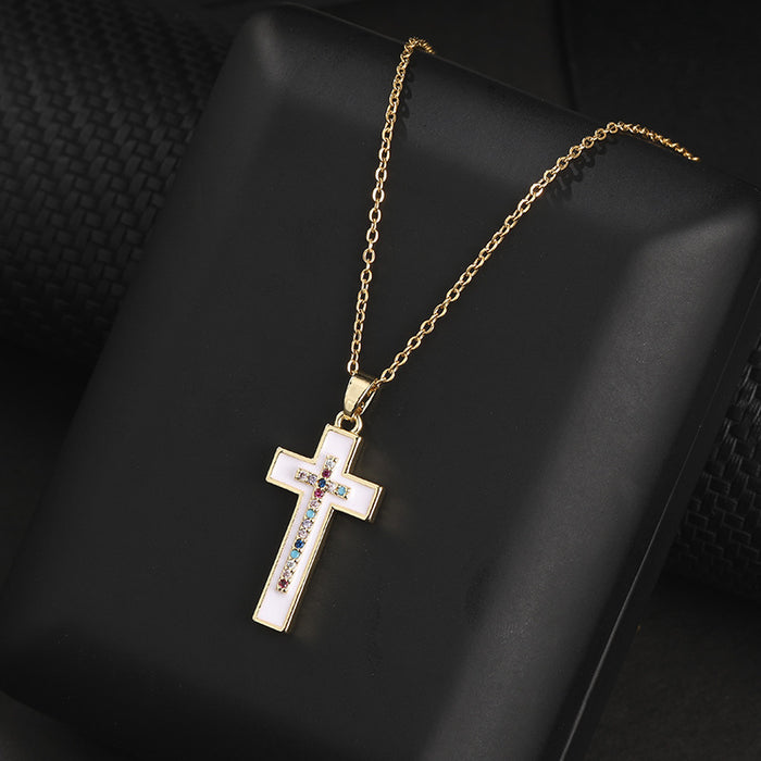 Wholesale Copper Inlaid Zircon Cross Pendant Necklace JDC-NE-ShangY035