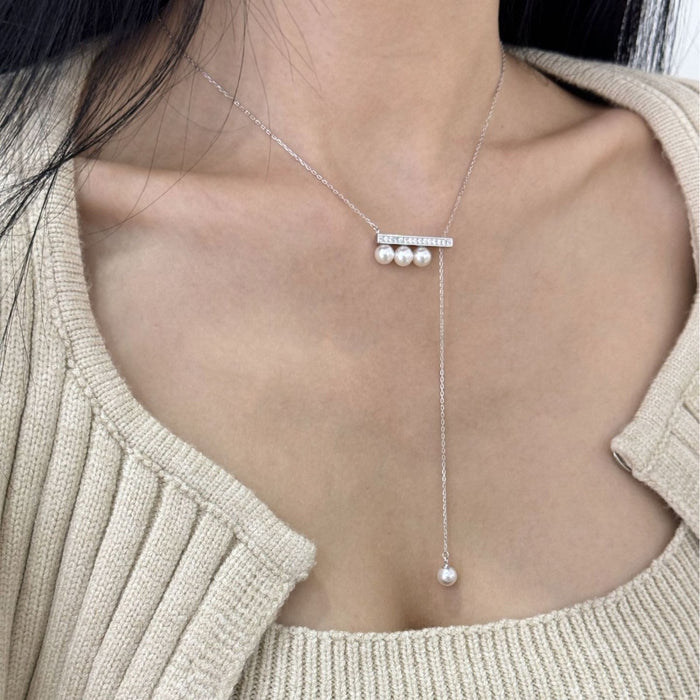 Wholesale S925 Sterling Silver Necklace Quarter Pearl Pull Fashion Clavicle Chain for Women