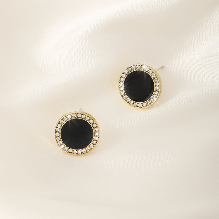 Wholesale Retro luxury temperament, round drip oil earrings, high-end fashion, silver needle earrings, niche