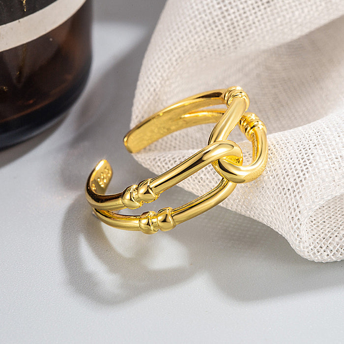 Wholesale Personalized temperament, smooth double-layer knotted winding open ring, female cool style, cross opening ring