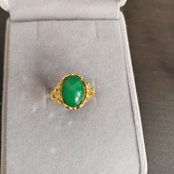 Wholesale Red agate green chalcedony sand gold ring, crown diamond ring, elegant temperament, retro open gemstone ring