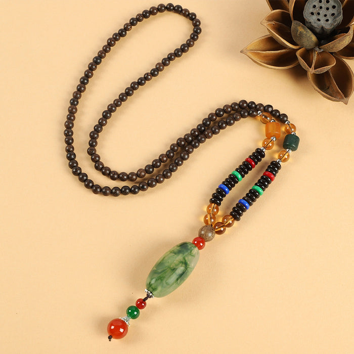 Wholesale Long Cotton and Linen Accessories Wooden Pendant Buddhist Beads Necklace JDC-NE-Luox003