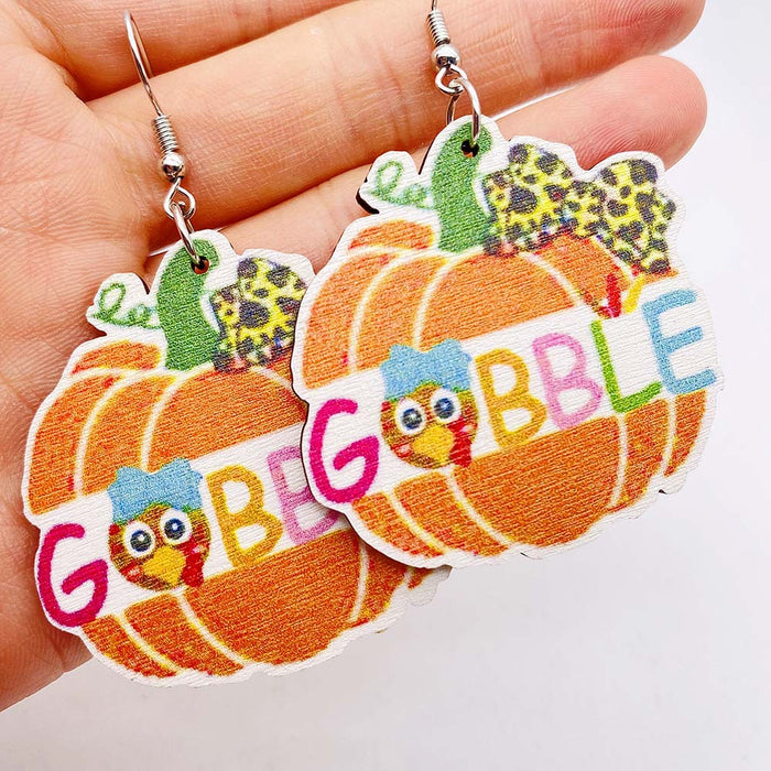 Wholesale Autumn Thanksgiving Turkey Pendant Earrings Pumpkin Turkey Print Personalized Fashion Creative Earrings