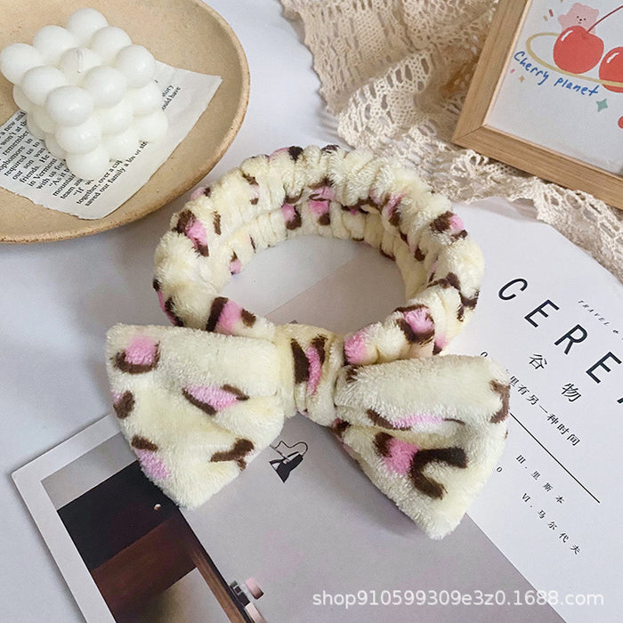 Wholesale Leopard Print Polka Dot Striped Bow Headband Women' s Face Wash Sports Headband Coral Velvet Hair Accessories
