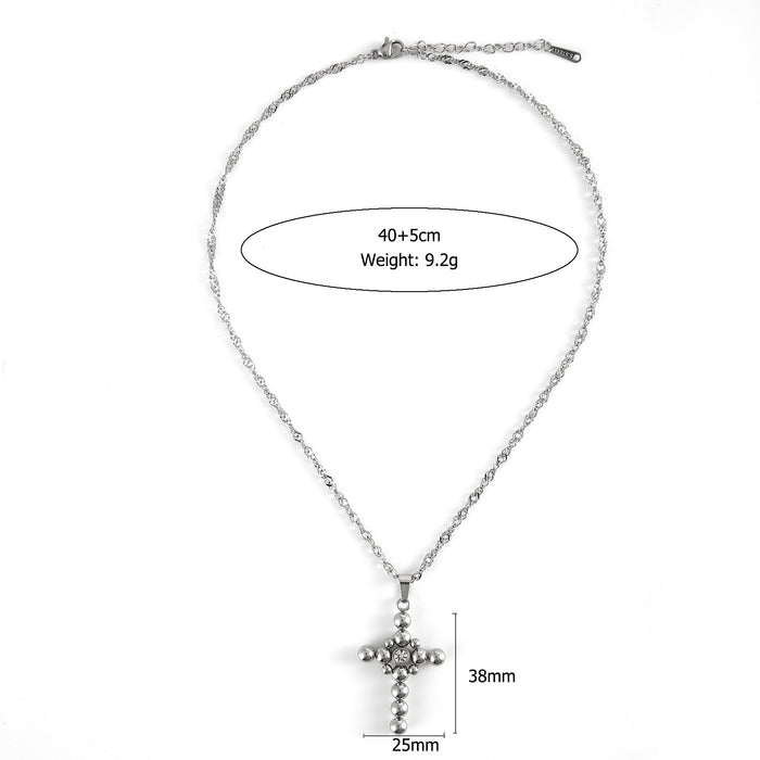 Wholesale New minimalist retro stainless steel round bead cross necklace with zircon light luxury style accessories color preservation wholesale