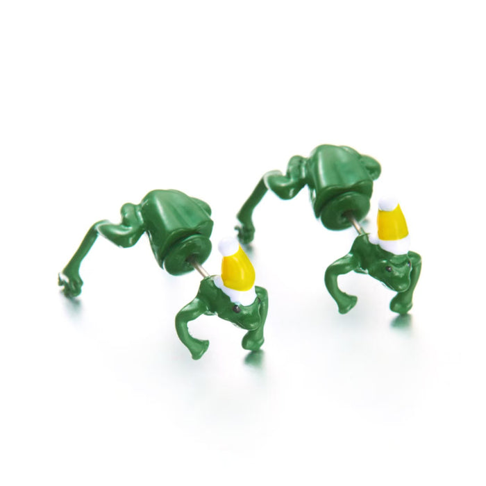 Wholesale Christmas innovative earrings retro punk funny animal personality interspersed with Christmas hat small frog earrings