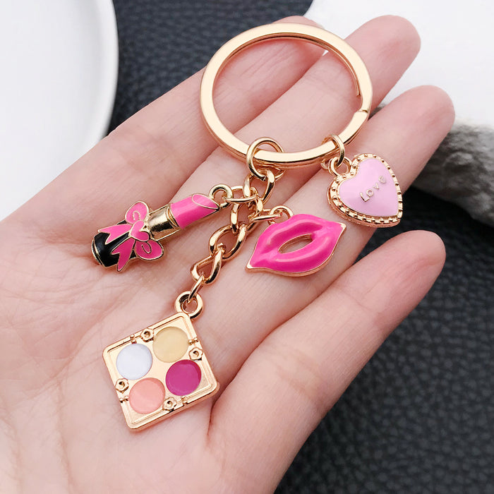 Wholesale Oil-dripped rose red lips alloy keychain