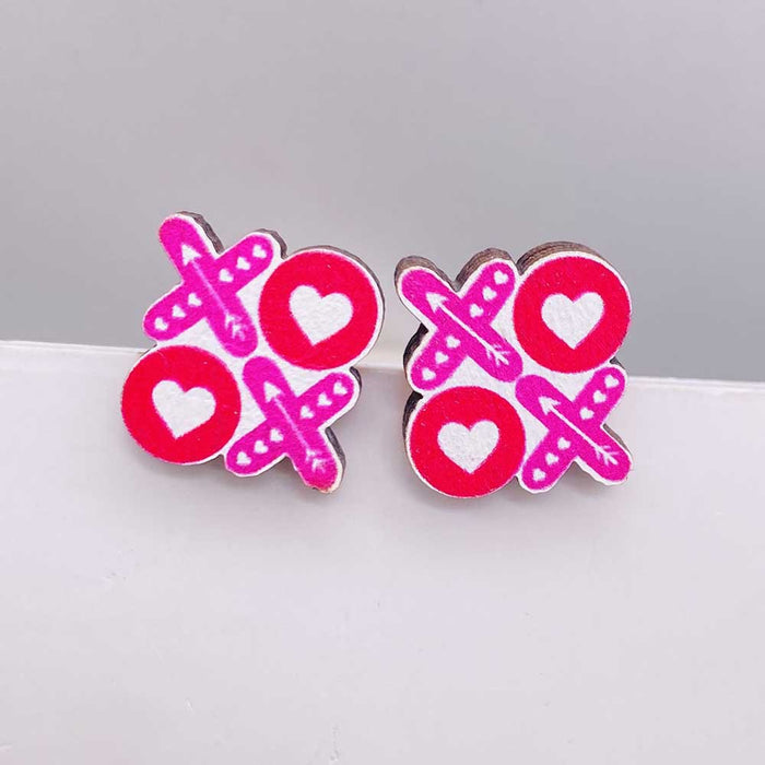 Wholesale Valentine' s Day wooden earrings pink envelope dwarf rose lovely earrings Valentine' s Day jewelry