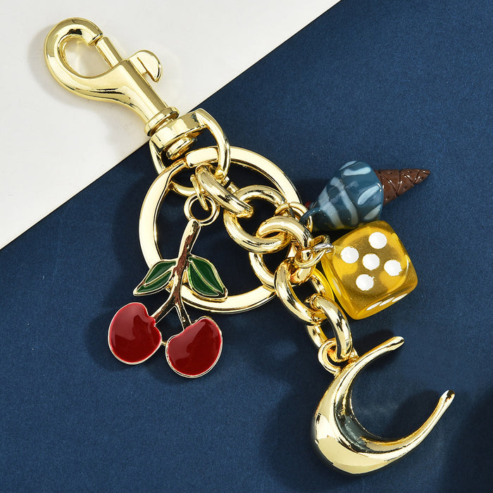 Wholesale Stylish Metal Bag Charm Keychain With Fruit Pattern And Alphabet Pendant For Car Keys And Bags