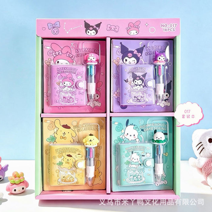 Wholesale Themed Cute PU Cover Snap Notebook With Four Color Pen Set Student Diary Journal