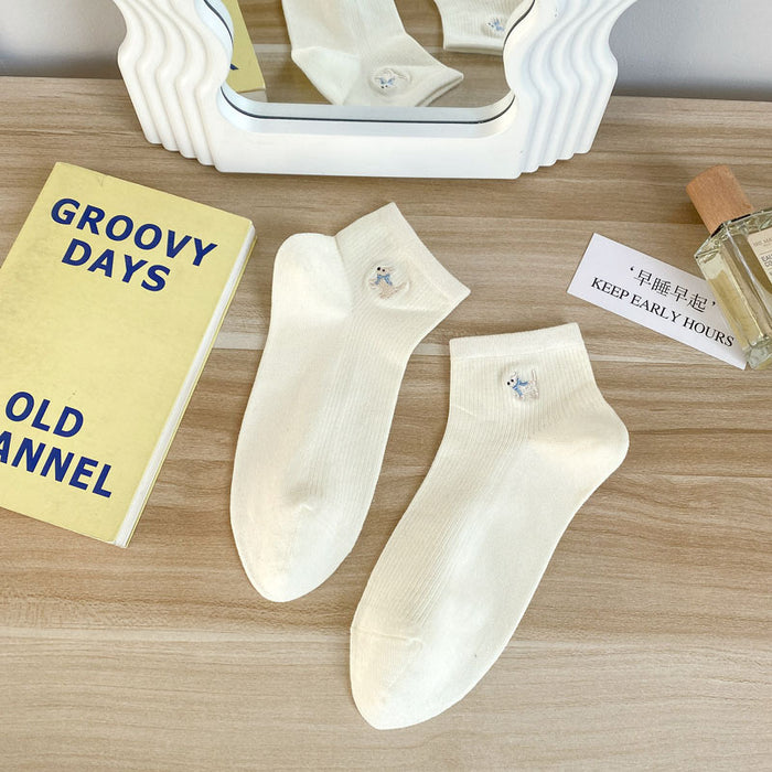 Wholesale Socks Embroidered Short Tube Sweat Absorbing Breathable Cotton Socks Thin