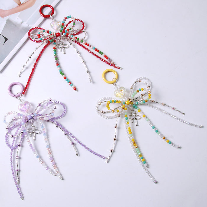Wholesale crystal alloy bow bag pendant fashion mobile phone chain handmade beaded keychain