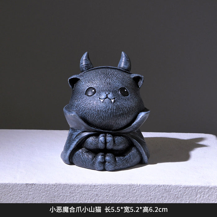 Wholesale Cute Cartoon Skull Cat Resin Sculpture Home Office Desktop