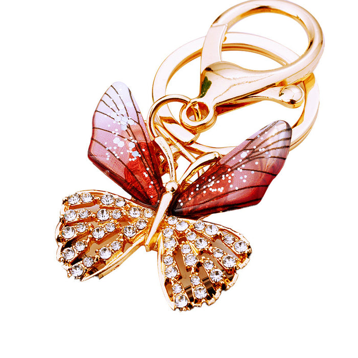Wholesale New Diamond encrusted Butterfly Car Keychain Metal Cute Women's Bag Pendant Keychain