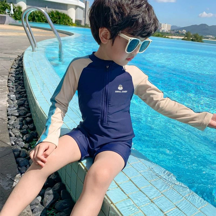 Wholesale Children's long sleeved sun protection quick drying one-piece hot spring swimsuit swimming