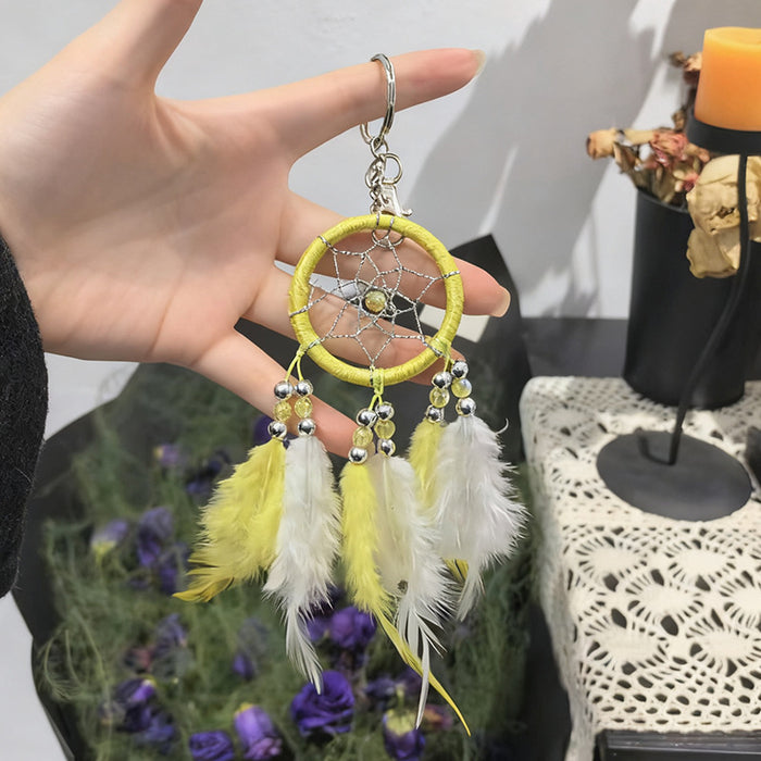 Wholesale Handmade Red Feather Dreamcatcher Keychain Nordic Style Couple Gift