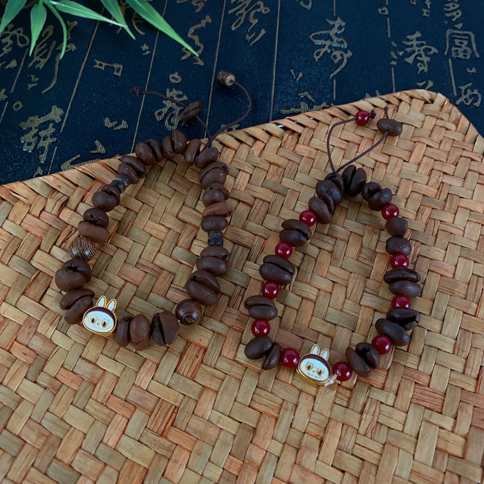 Wholesale Natural coffee bean beaded bracelets cute braided rope bracelets niche personality hand jewelry trend