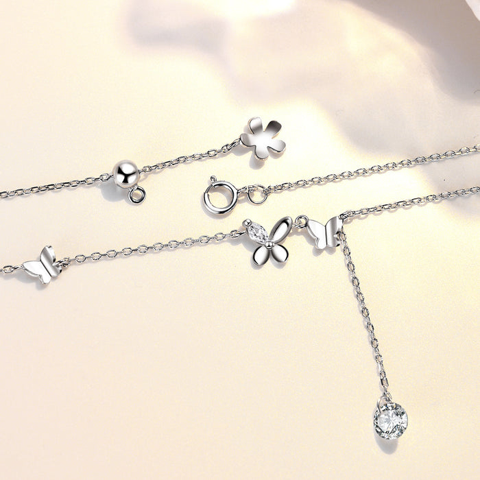 Wholesale  s999 sterling silver butterfly tassel adjustable necklace niche necklace silver jewelry necklace
