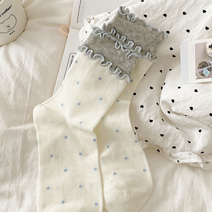 Wholesale Boneless socks with rolled edges and polka dot midsole cotton socks, simple and versatile socks