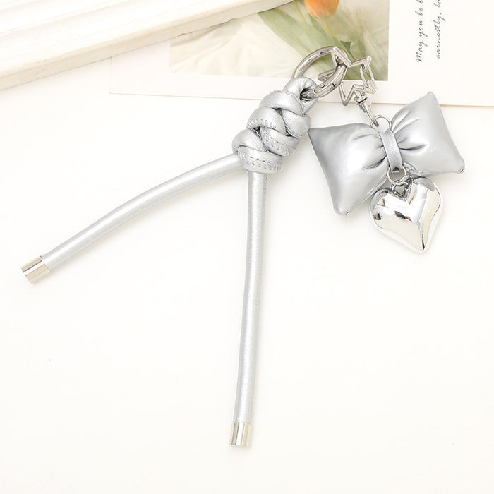 Wholesale Leather bow heart pendant luggage keychain lanyard accessories single buckle tassel pendant accessories