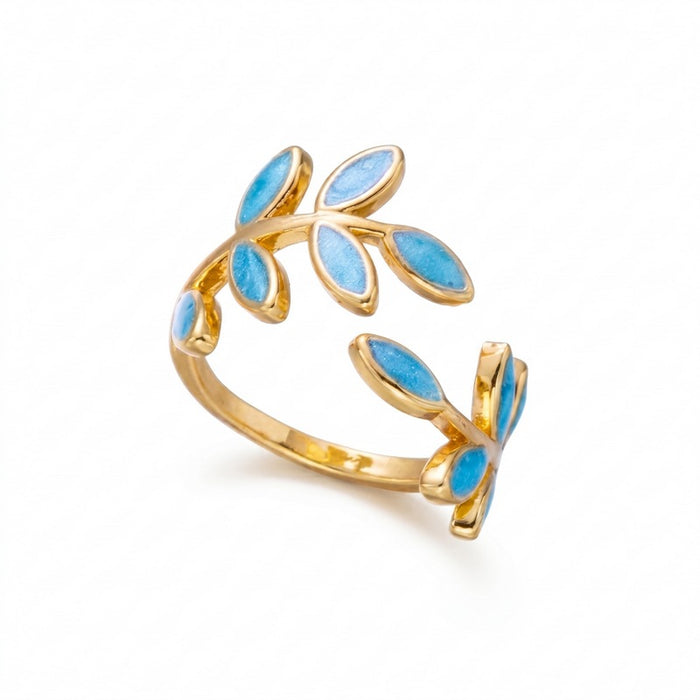 Wholesale Chic Leaf Adjustable Ring Copper Plated Floral Jewelry Fashion Accessory