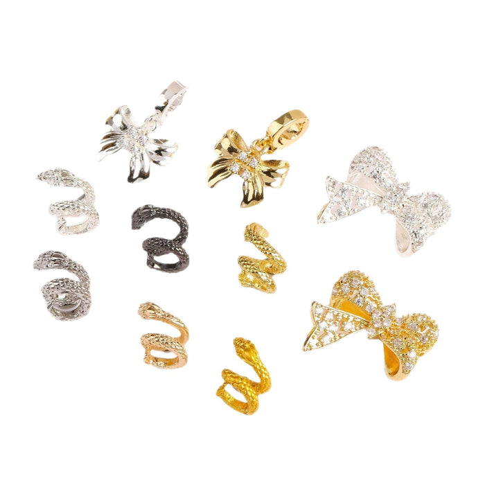 Wholesale Running ring inlaid with zirconium and full diamond bow, separated by pearl crystal accessories DIY handmade bead matching