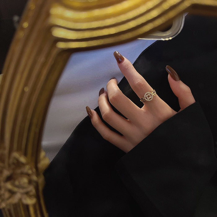 Wholesale Light luxury temperament, exquisite design, full diamond copper coin ring, female niche, personalized, fashionable and versatile ring