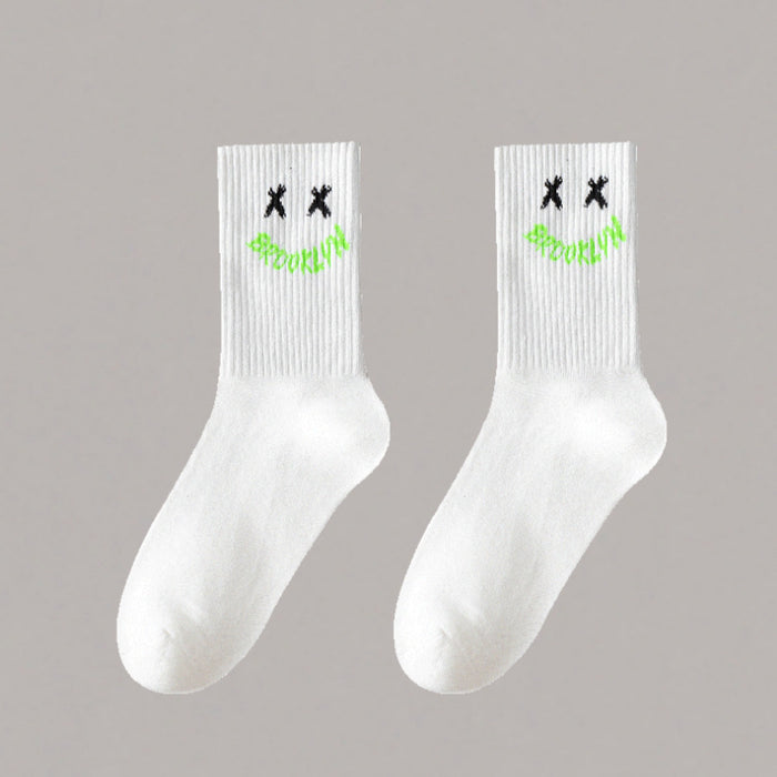 Wholesale 5pcs White socks men' s mid-calf socks autumn and winter basketball socks couple stockings black and white sports socks