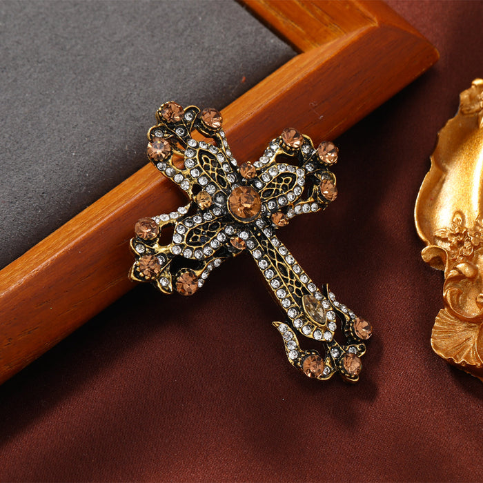 Wholesale vintage medieval rhinestone cross Brooches men' s suit et pin accessories