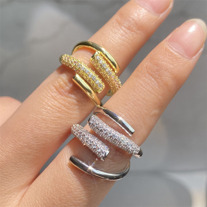 Wholesale RAKOL Japanese and Korean personality light luxury geometric copper inlaid zircon commuter versatile women's snake bone ring